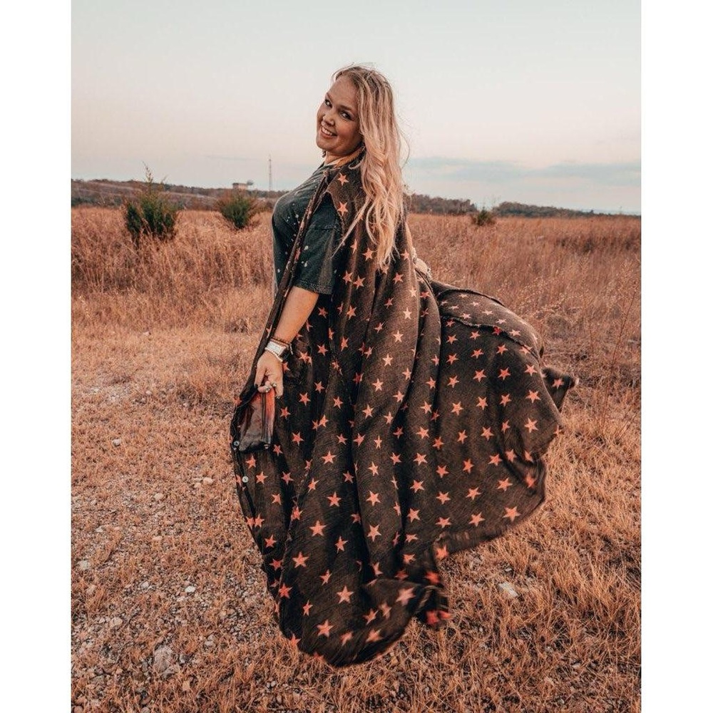 Star Print Maxi Dress - Black with Pink Stars